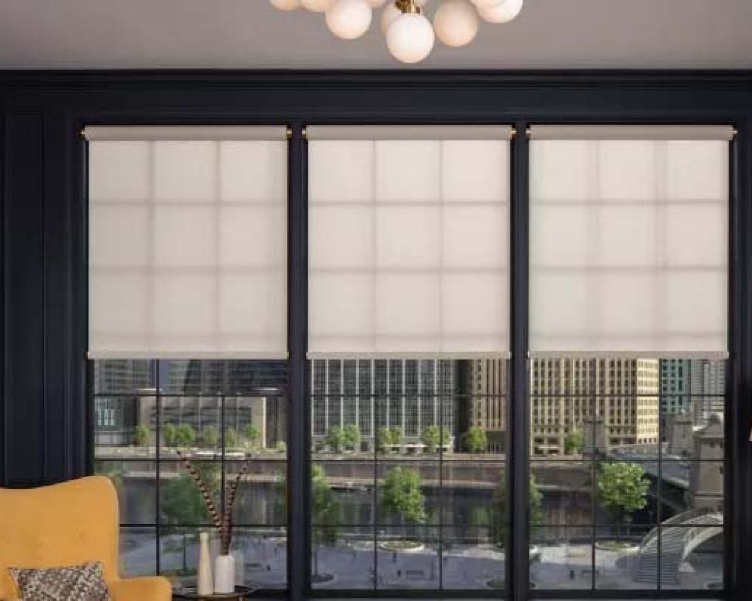 Roller shades in a bathroom lutron technology