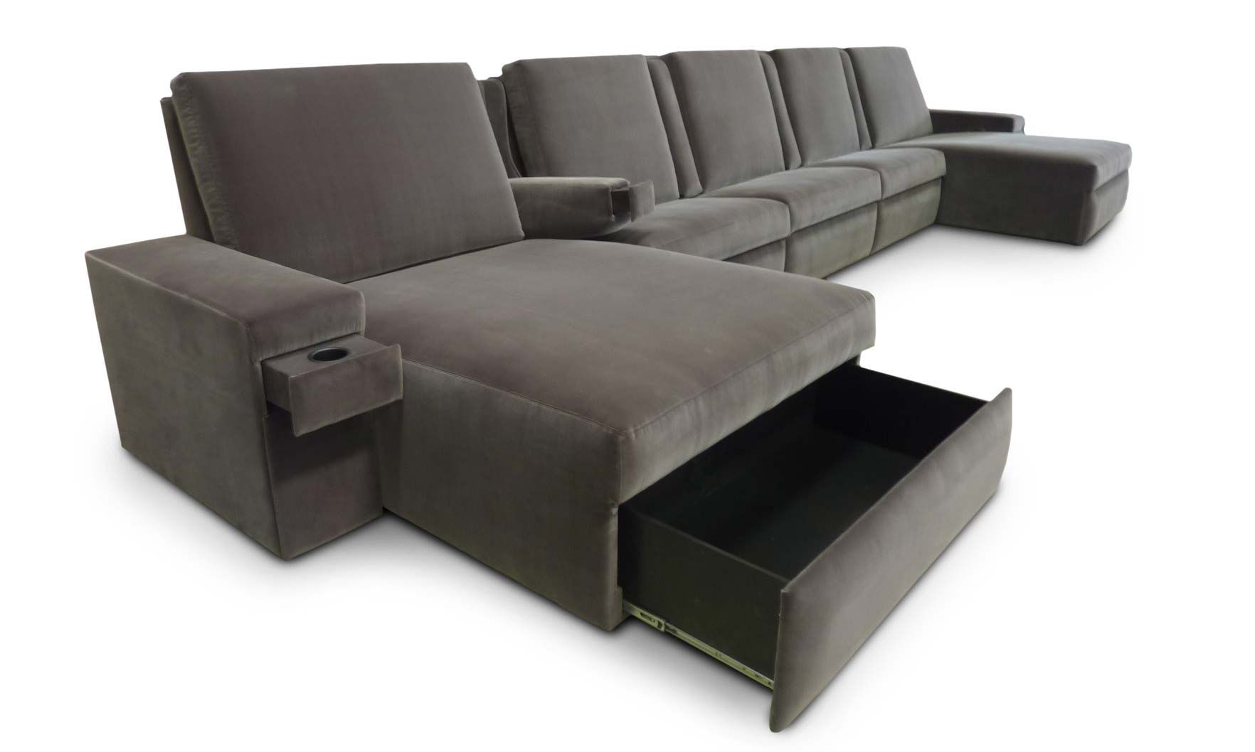 grey suede couch with pullout storage